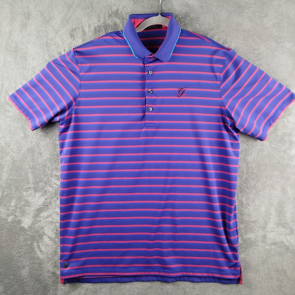 Greyson Polo Shirt Mens Large Purple Blue Red Stripe Golf Performance‎ Stretch